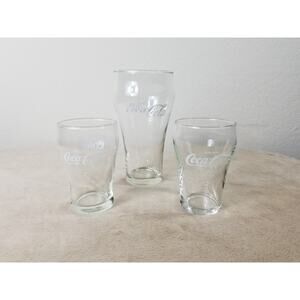 Coca Cola Coke Mini & Medium 80's Clear Glass Bell Shaped White Logo 6" 4" x3